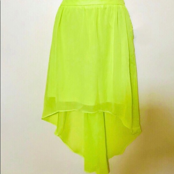 Maurices lime green yellow chartreuse neon chiffon high low fluorescent skirt - Picture 2 of 2